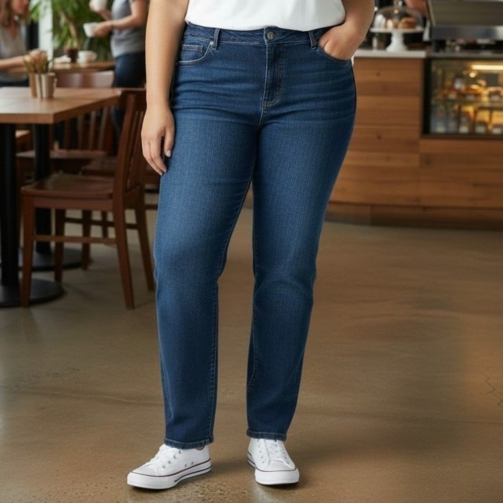 Denim 24/7 Womens Plus Size 22W Straight Leg Jeans Dark Wash Stretch High Rise